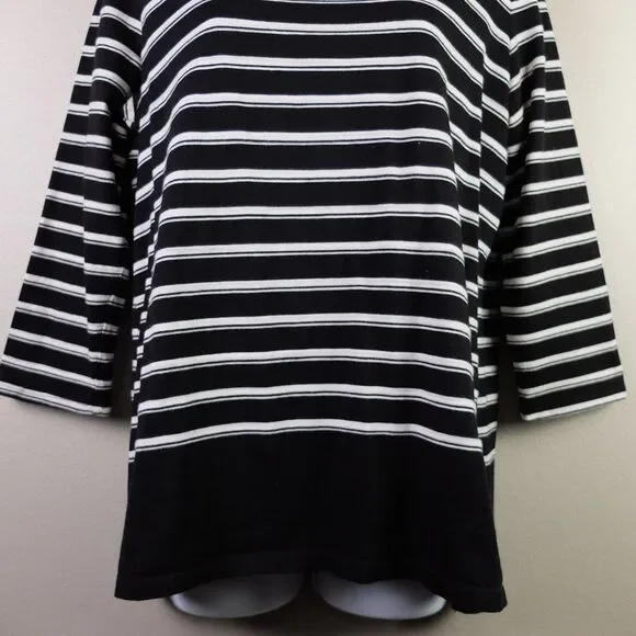 Liz Claiborne Black White Back Button 3/4 Sleeve Top Size Large - Picture 3 of 6